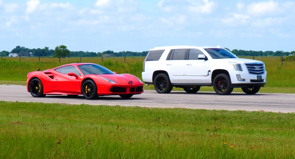  Watch A Hennessey Cadillac Escalade Show A Ferrari 488 What Power Is All About
