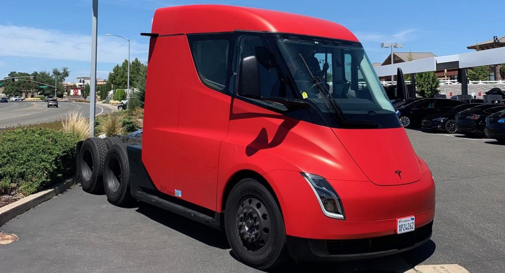  Red Tesla Semi Spotted In California, Check Out Its Tiny Frunk!