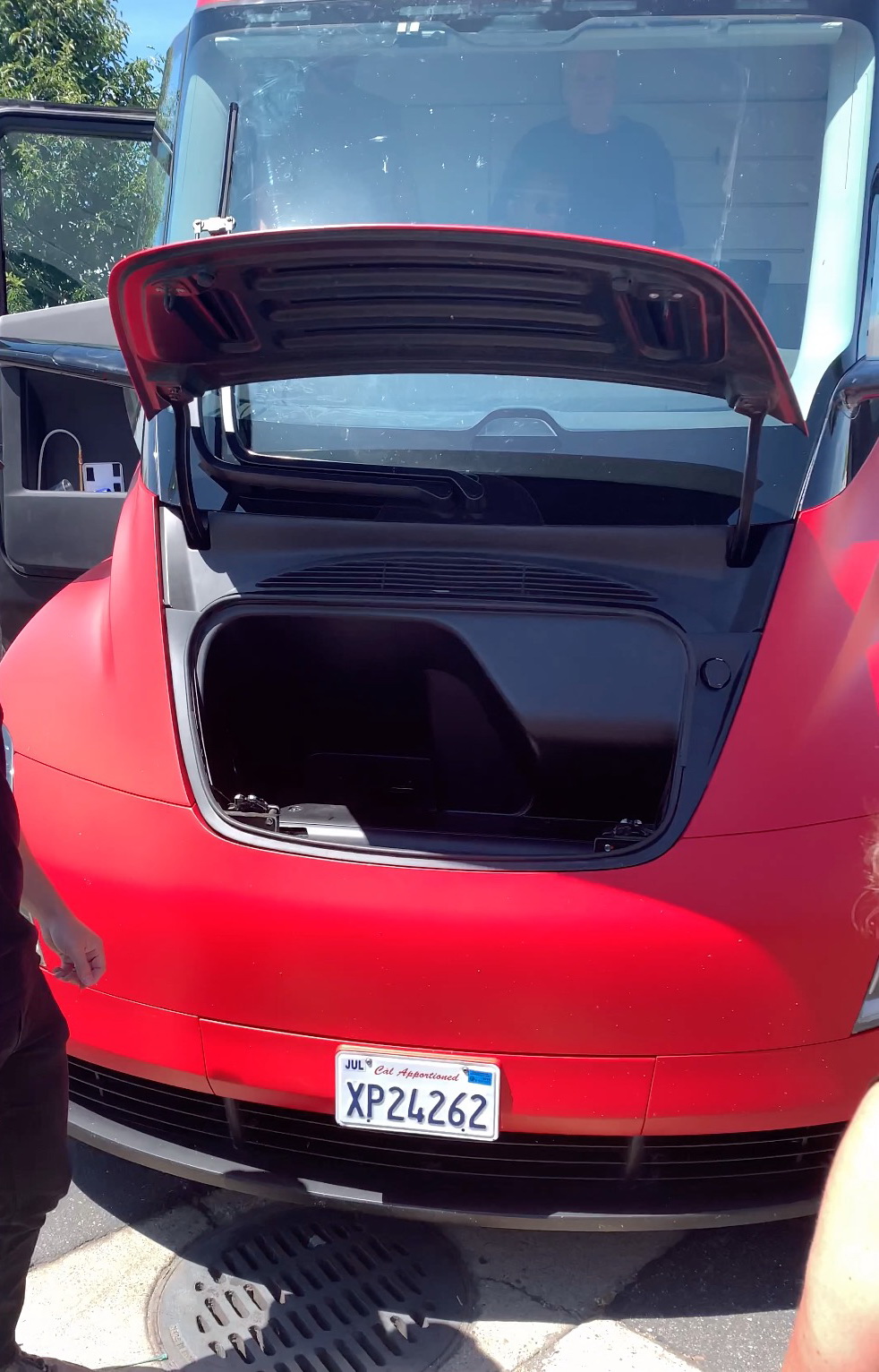 Red Tesla Semi Spotted In California, Check Out Its Tiny Frunk!