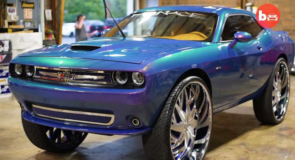  Dodge Challenger Donk Car Has 34-Inch Wheels, Shade-Shifting Paint Job