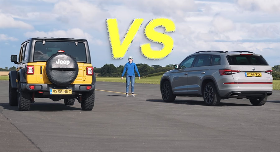  Is There Any Way A Jeep Wrangler Can Beat A Skoda Kodiaq vRS In A Drag Race?