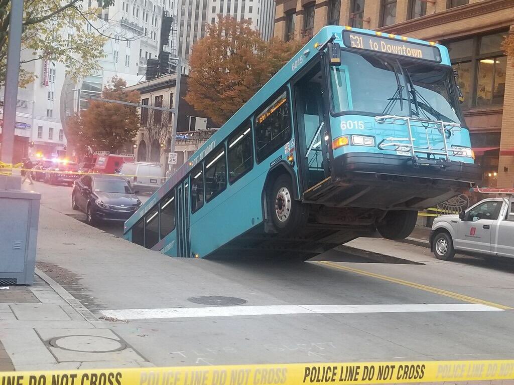 A Giant Sinkhole Swallowed A Bus In Pittsburgh, Munched On A Kia Too