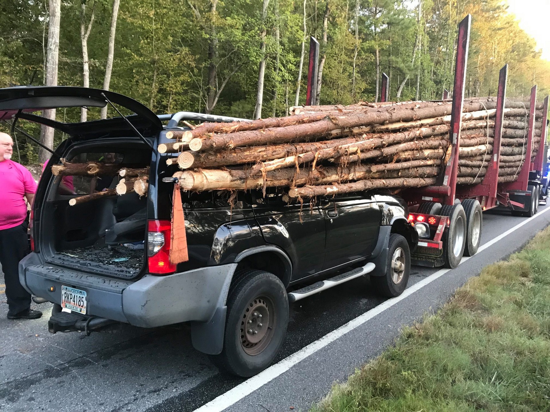 Nissan Xterra Owner Almost Reaches Their Final Destination After Rear-Ending A Logging Truck
