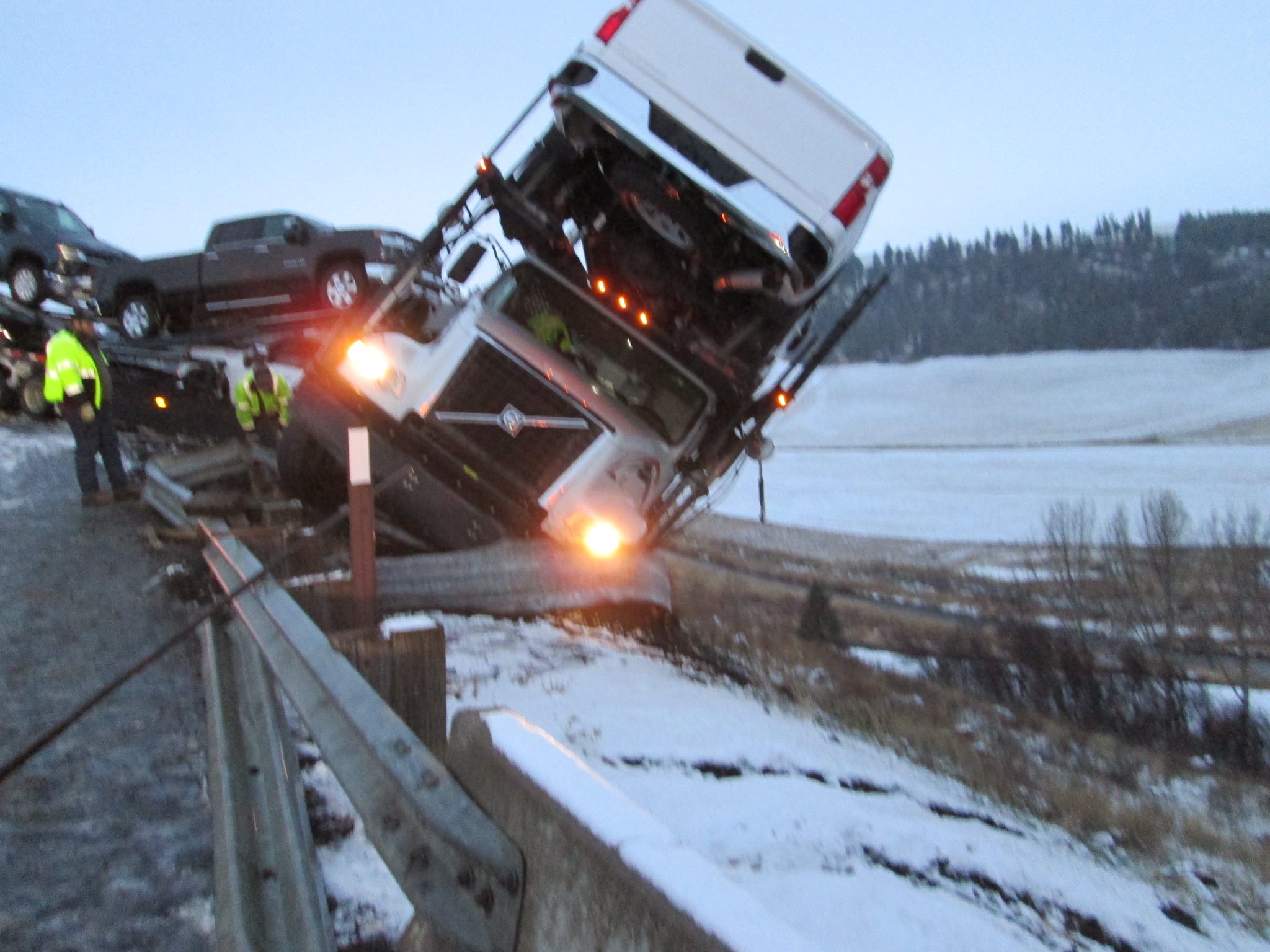 Truck Carrying Six Chevrolets Almost Slides Off Washington Cliff
