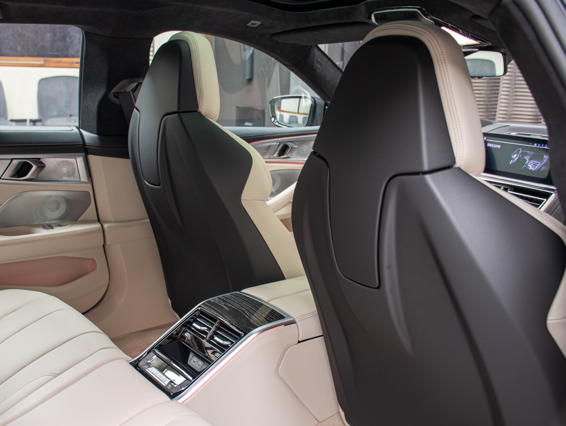 This BMW M850i Gran Coupe Boasts A Carbon Black Metallic Crust And An Ivory White Filling