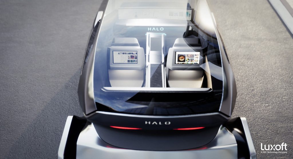 Luxoft’s HALO Concept Is A High-Tech RoboTaxi With A Full Width Display