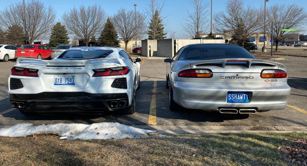 Chevrolet C8 Corvette Looks Radical Next To A Fourth-Gen Camaro