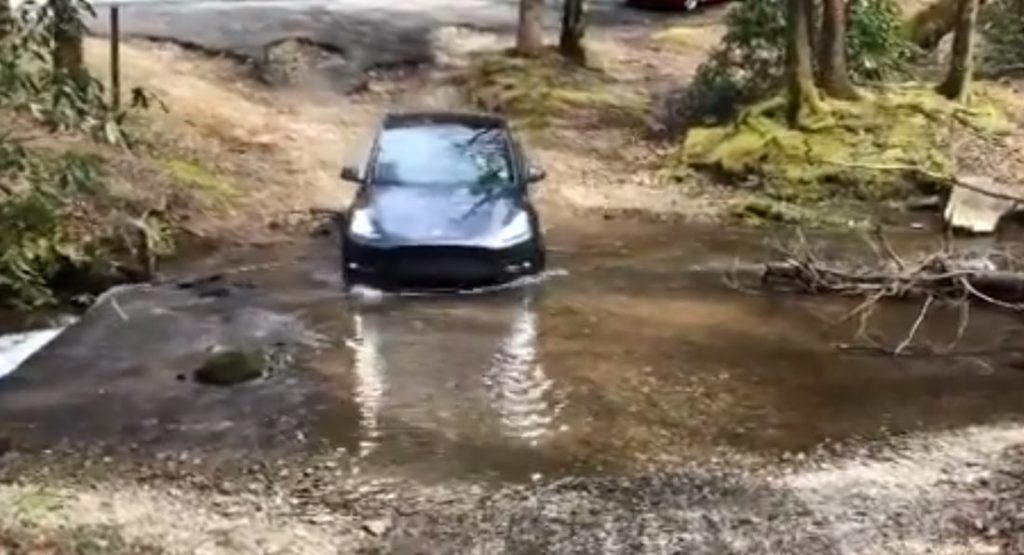 Tesla Model Y Goes ‘Off-Roading’ Across A Stream, Twitter Users Are Not Impressed