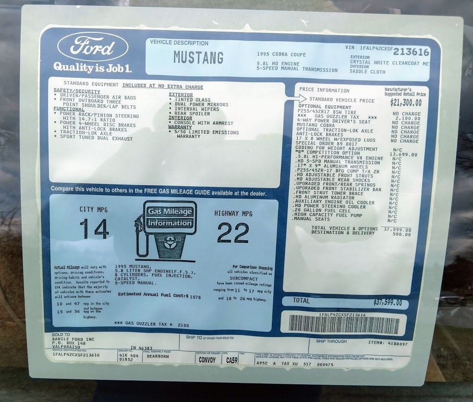 There’s A New 1995 Ford Mustang Cobra R Still In Plastic Wraps For Sale!