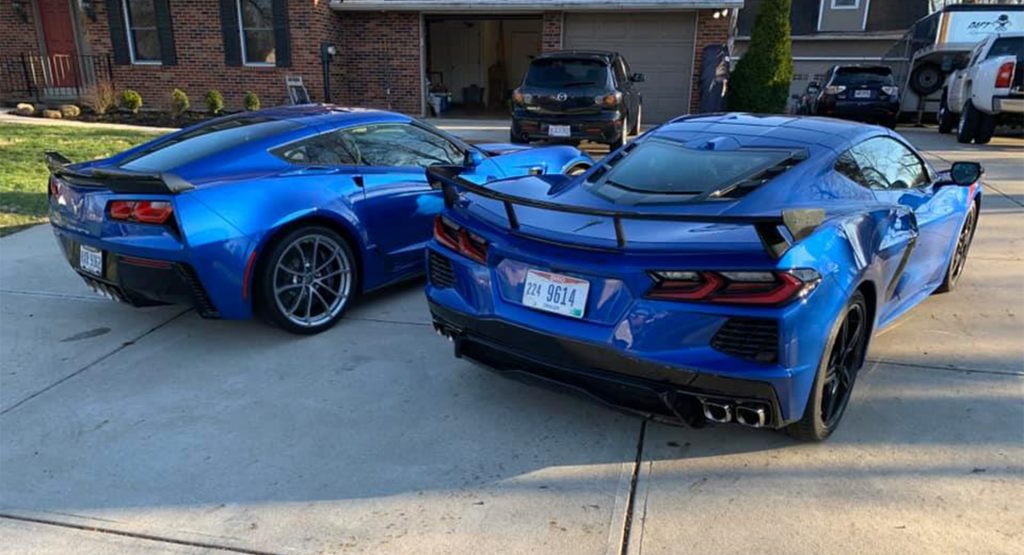  See The C8 Corvette Pictured Alongside Color-Matching C7s