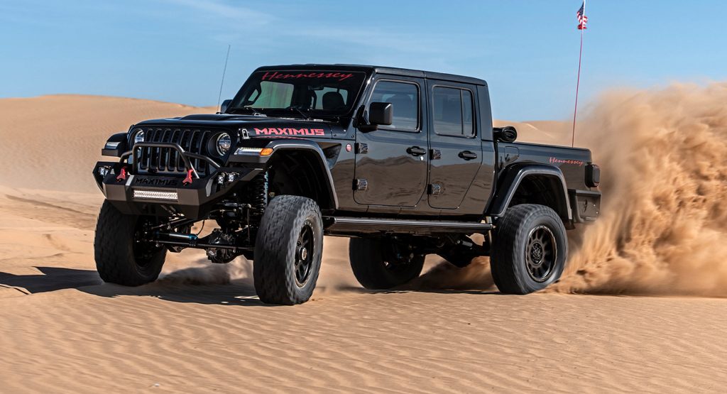  Hennessey’s Maximus ‘1000’ Jeep Gladiator Hellcat Kicks Up Sand During Desert Testing