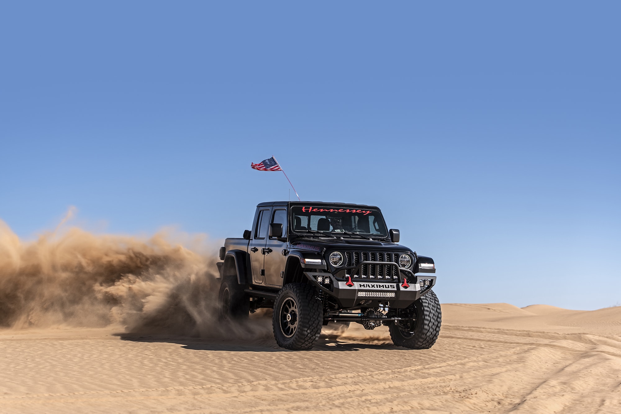 Hennessey’s Maximus ‘1000’ Jeep Gladiator Hellcat Kicks Up Sand During Desert Testing
