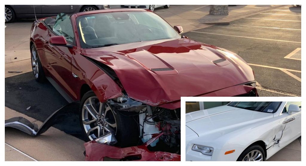  A Rental Ford Mustang Driver Took Out A Brand New Rolls Royce Dawn After Mixing Up The Pedals