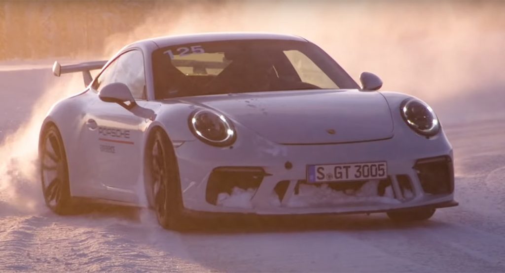  Driving Porsches, Including The Taycan On Snow Looks Like An Absolute Ball