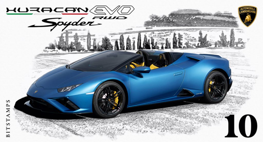  Lamborghini Issues Digital Stamp Featuring The Huracan Evo RWD Spyder