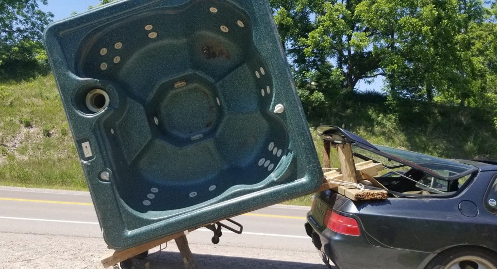  Porsche 968 Driver Busted For Hauling A Hot Tub With A Makeshift Trailer