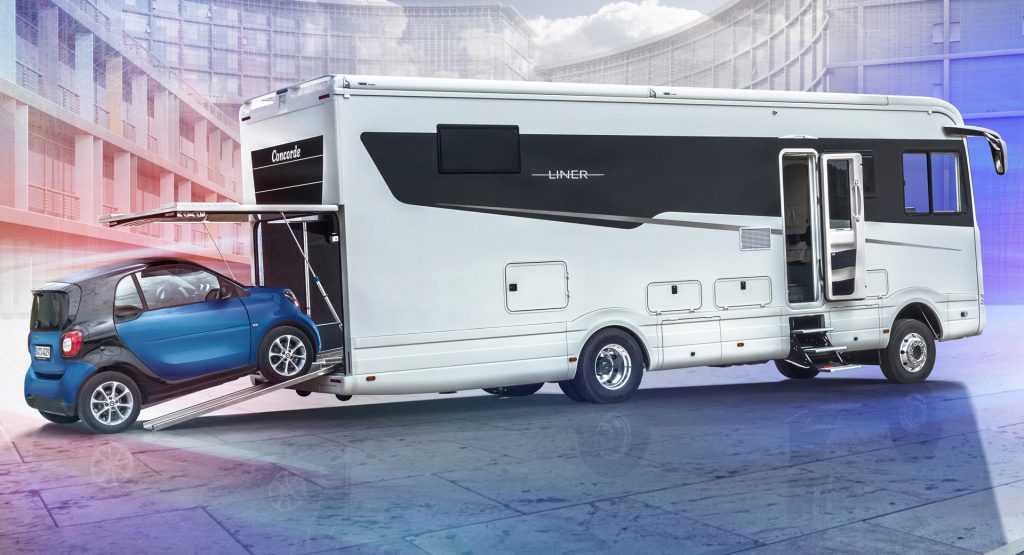  Leave The Toy Hauler At Home And Go Glamping In This Luxury Motorhome With A Built-In Garage