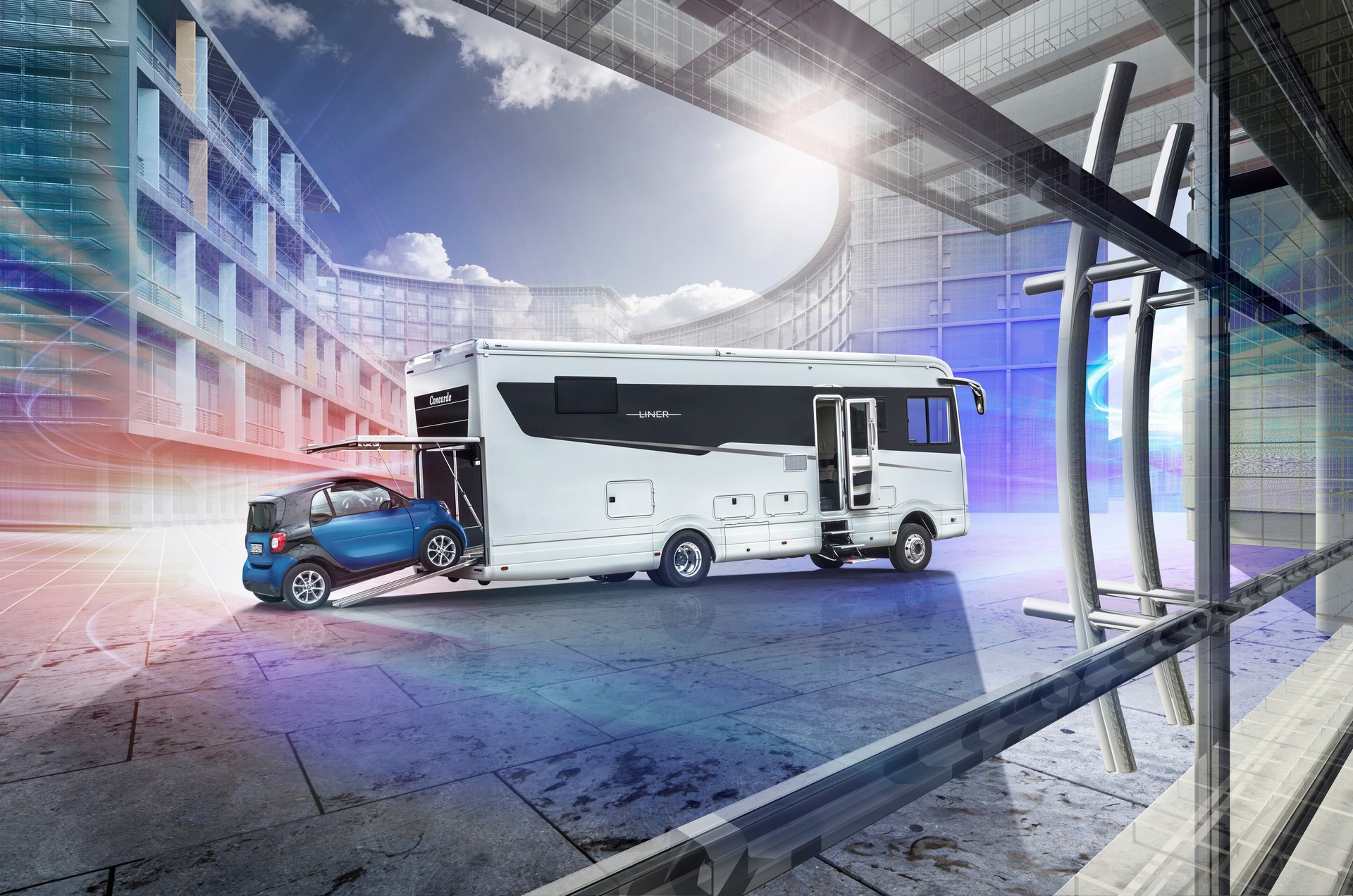 Leave The Toy Hauler At Home And Go Glamping In This Luxury Motorhome With A Built-In Garage