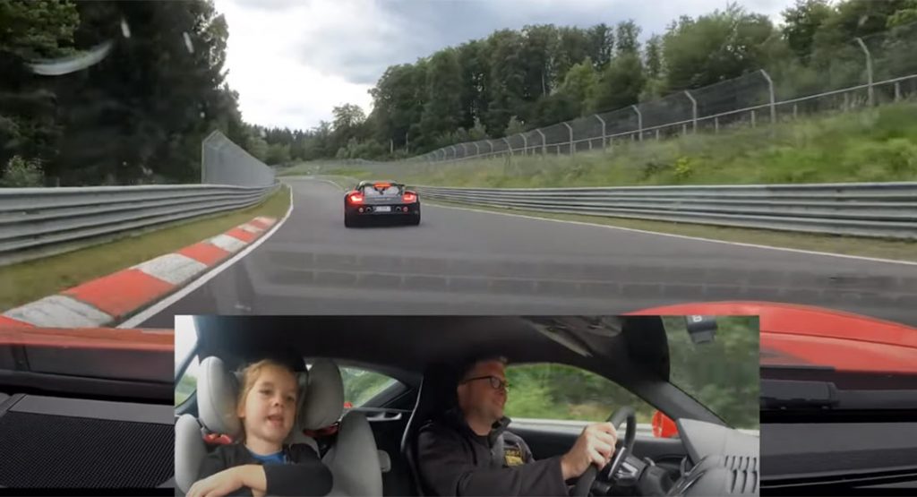 Porsche Cayman Driver Brings His Daughter And Chases A Carrera GT Around The ‘Ring