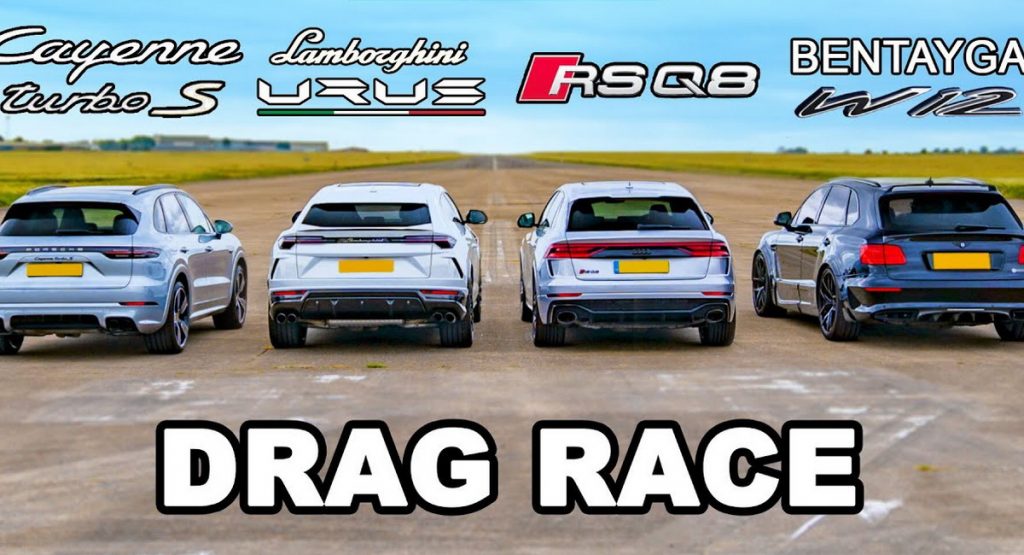  VW Group Super SUV Drag Race: Lamborghini Urus vs. Porsche Cayenne Turbo S vs. Bentley Bentayga vs. Audi RS Q8