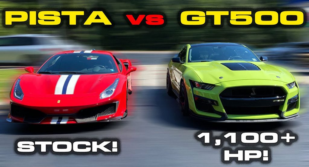 1,100 HP Ford Mustang Shelby GT500 And Stock Ferrari Pista Put On One Hell Of A Show