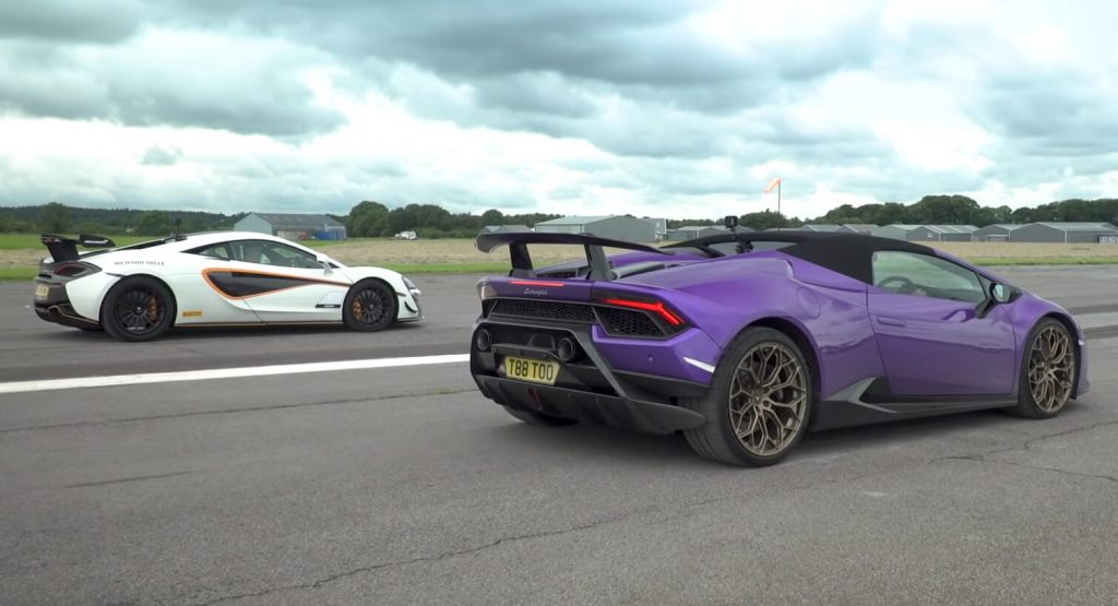  McLaren 620R Drag Races Lamborghini Huracan Performante Spyder In Duel Of The Hardcore Supercars