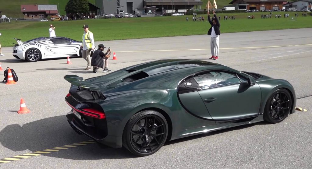  One-Off Bugatti Veyron L’or Blanc Lines Up Next To A Chiron Sport On The Drag Strip