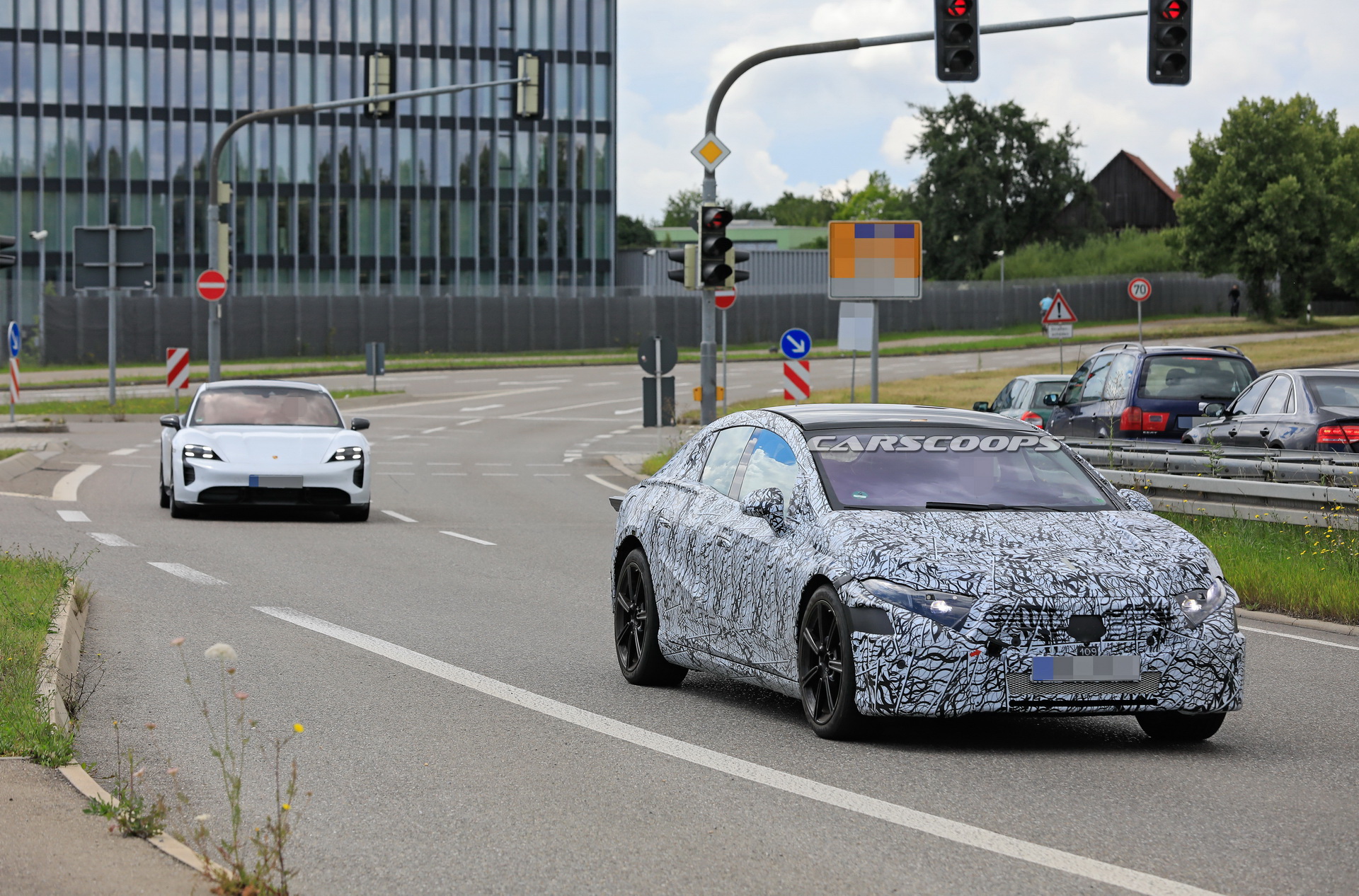 Mercedes Caught Benchmarking EQS Against A Porsche Taycan