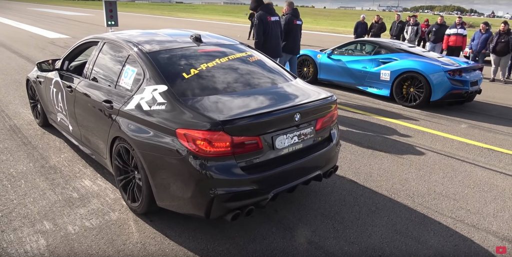  1,100 HP M5 F90 Hits The Drag Strip, Races Ferrari F8 Tributo