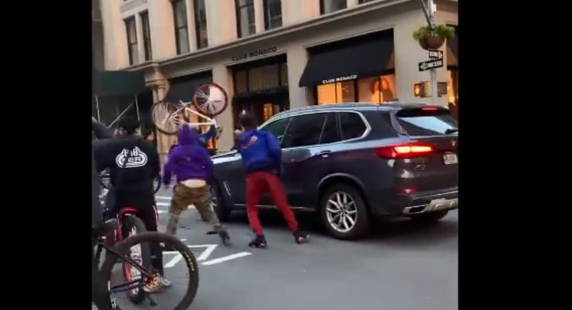 Angry Group Of Teen Bicyclists Surround And Smash A BMW In Manhattan