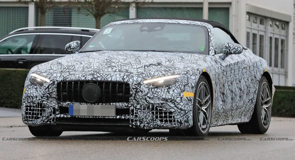  2022 Mercedes-AMG SL Shows Panamericana Grille, Active Rear Spoiler And Production Soft Top