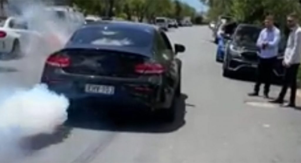  Man Tries, And Fails, To Do A Burnout In A Mercedes-AMG C63, Car Erupts On Fire