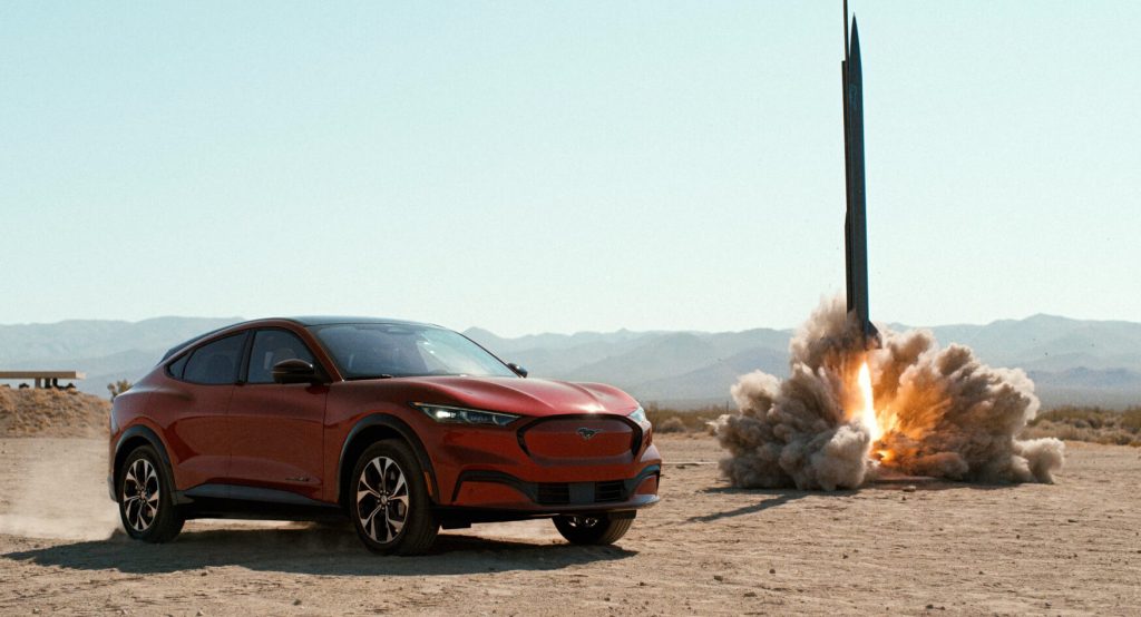  Ford Mustang Mach-E Fights Range Anxiety By Taking On A 12-Foot Rocket