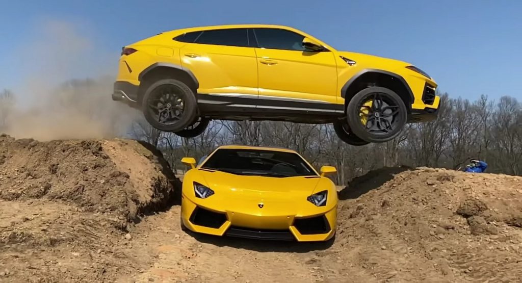  Watch A YouTuber Jump A Lamborghini Aventador With A Urus