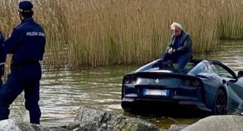  Brand New Ferrari 812 GTS Goes For An Unplanned Swim In Italian Lake