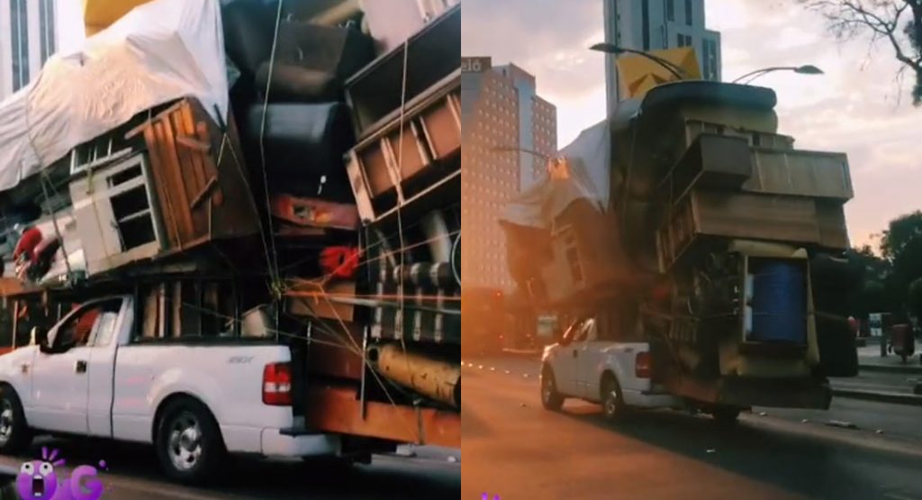  Ford Pickup Loaded With Nearly A Household Is A Moving Road Hazard