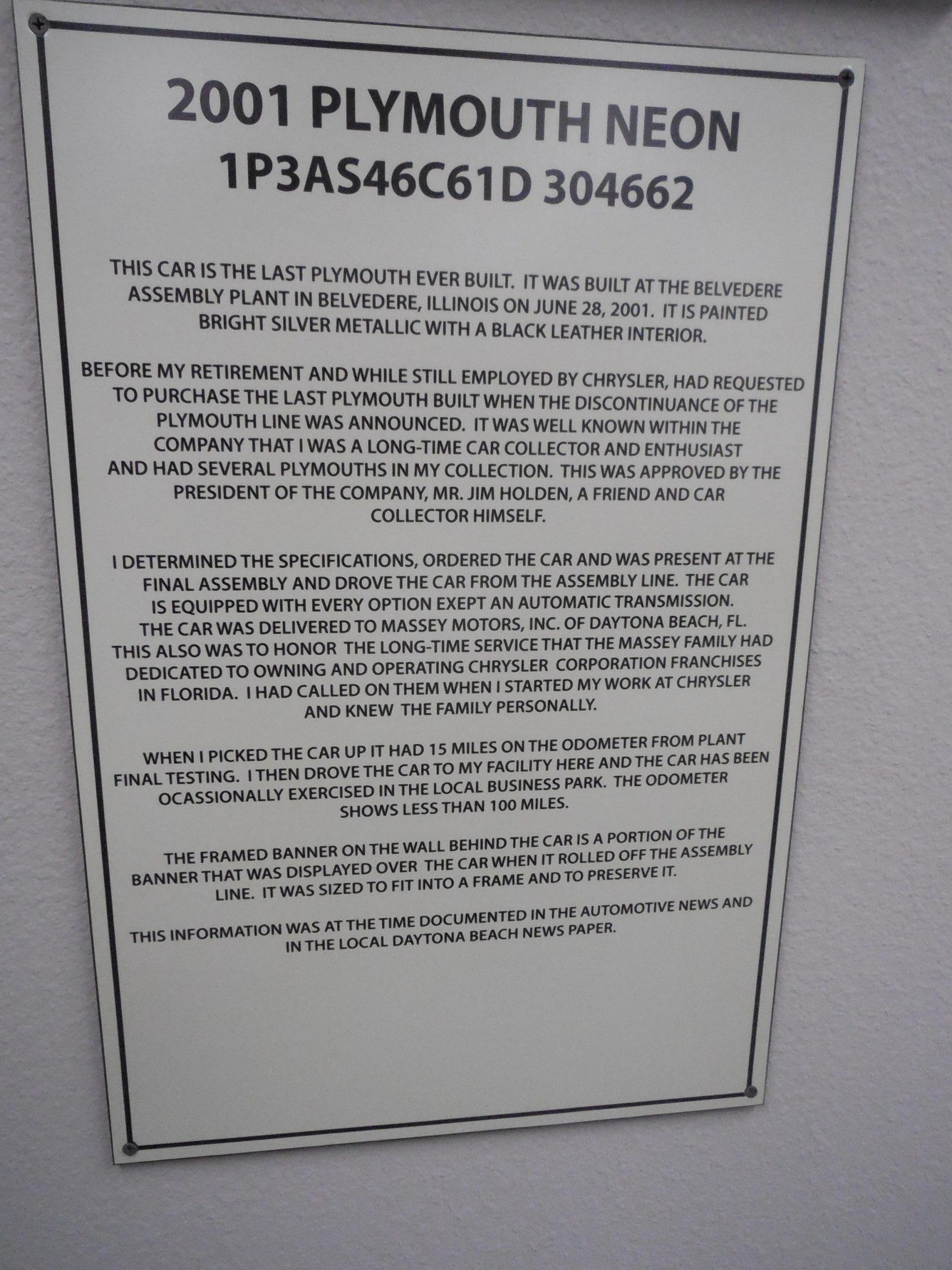 This 68-Mile Neon Is The Last Plymouth Ever Built And It Could Be Yours