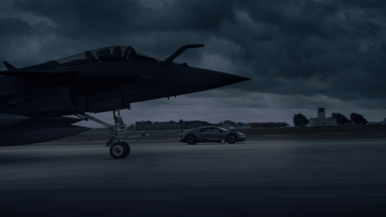 Bugatti Chiron Sport And Rafale Fighter Jet Meet In Asphalt-Vibrating