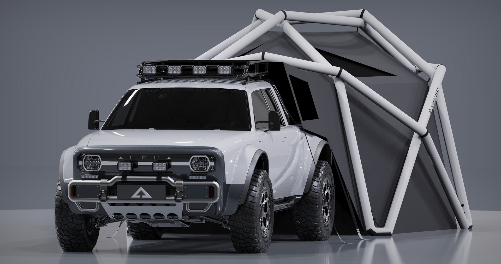 AMC Wolf+ Electric Pickup Won’t Come Until 2023, But It’s Got A Geodesic Tent