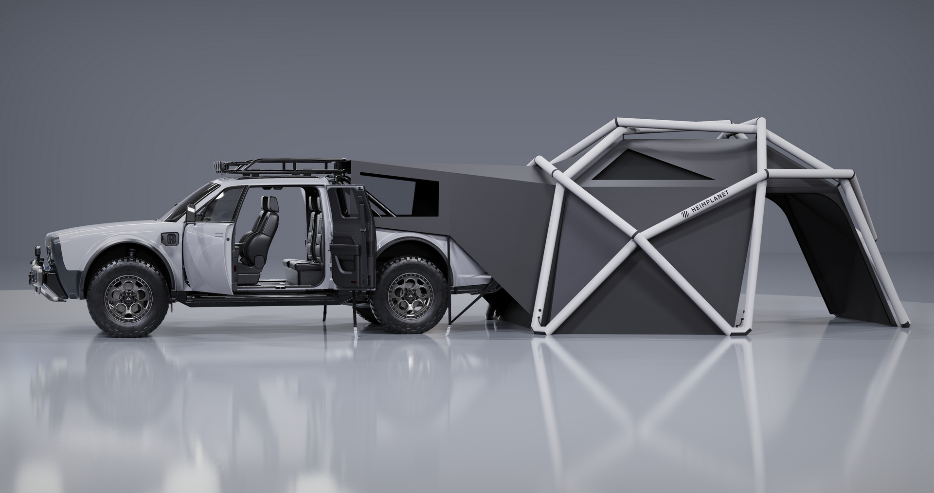 AMC Wolf+ Electric Pickup Won’t Come Until 2023, But It’s Got A Geodesic Tent