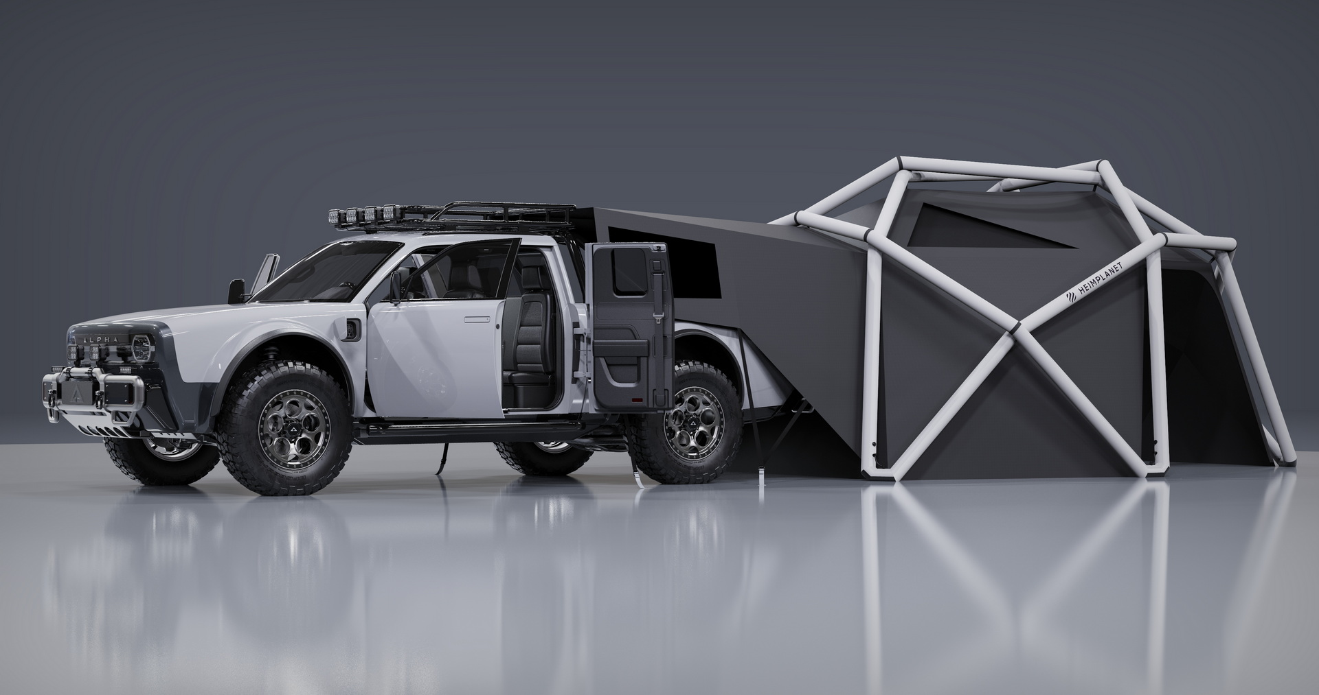 AMC Wolf+ Electric Pickup Won’t Come Until 2023, But It’s Got A Geodesic Tent