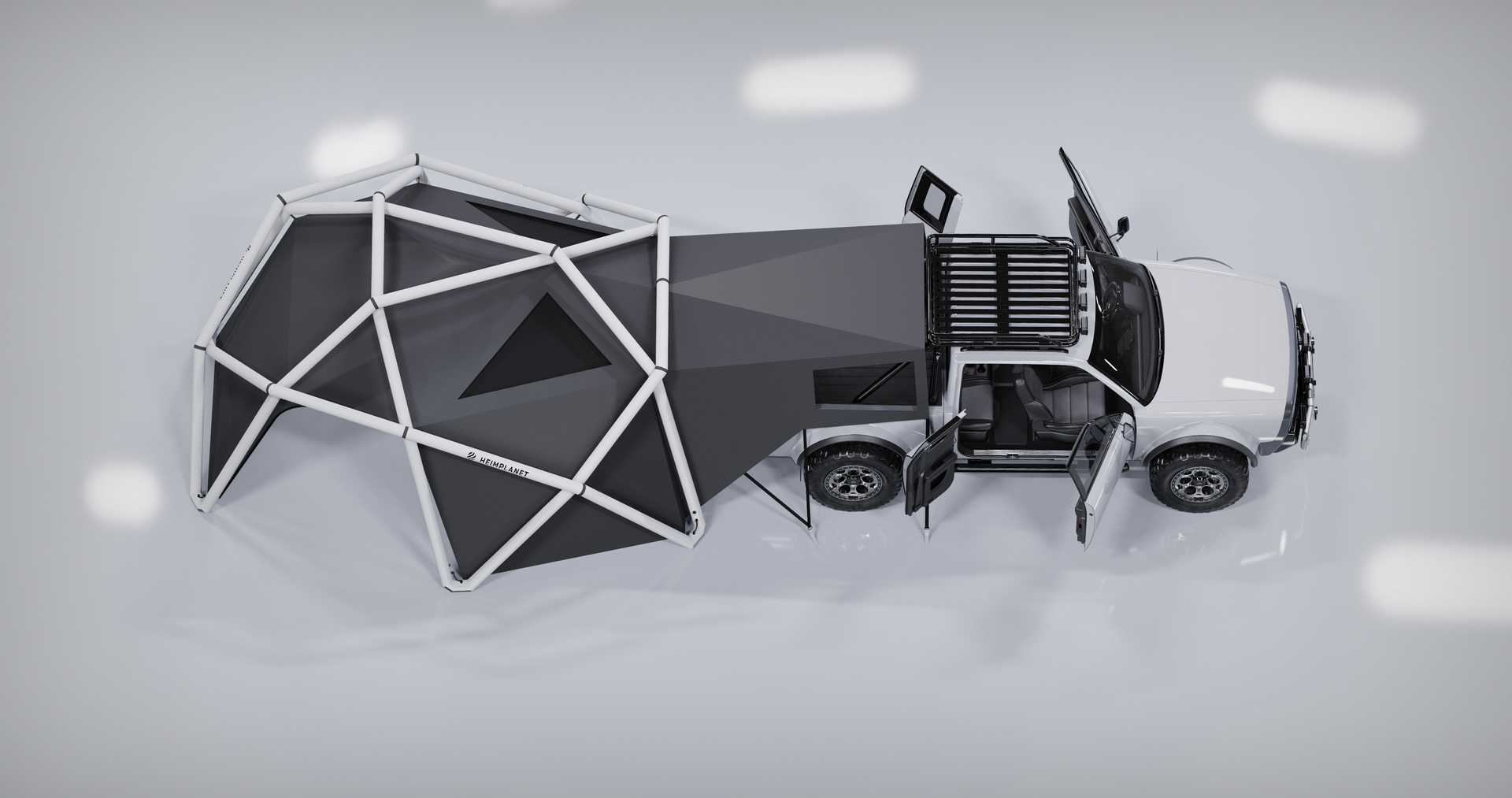 AMC Wolf+ Electric Pickup Won’t Come Until 2023, But It’s Got A Geodesic Tent