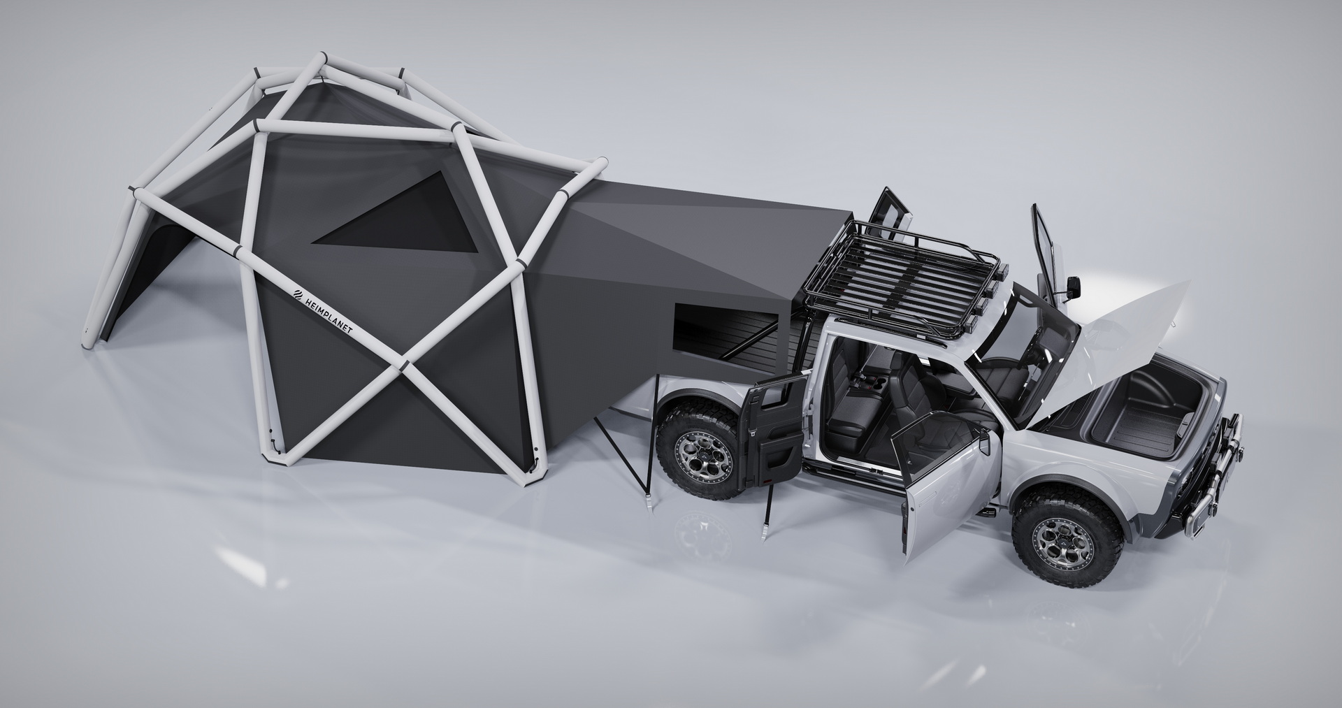 AMC Wolf+ Electric Pickup Won’t Come Until 2023, But It’s Got A Geodesic Tent