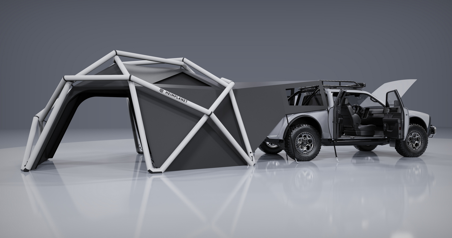 AMC Wolf+ Electric Pickup Won’t Come Until 2023, But It’s Got A Geodesic Tent