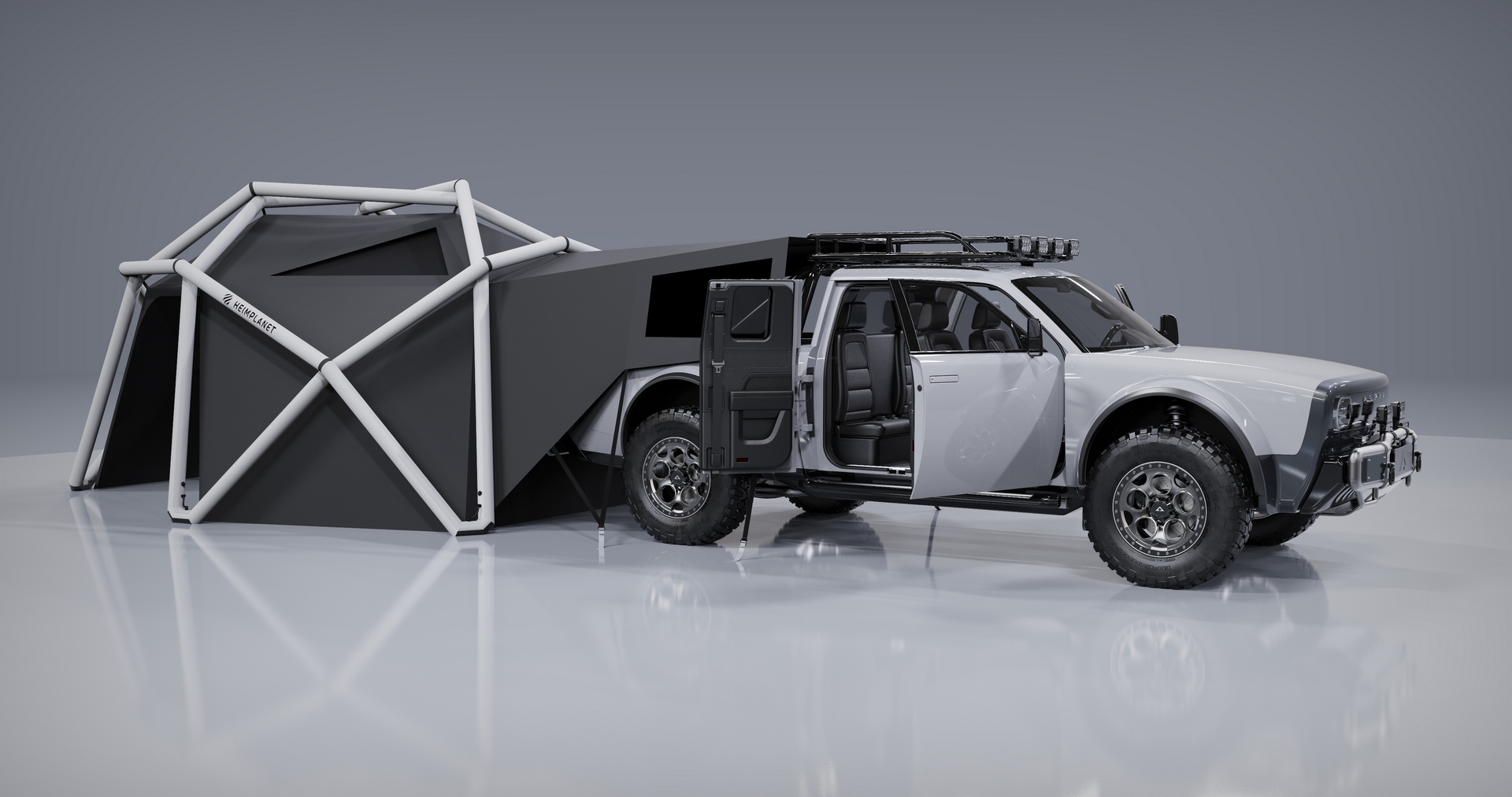 AMC Wolf+ Electric Pickup Won’t Come Until 2023, But It’s Got A Geodesic Tent