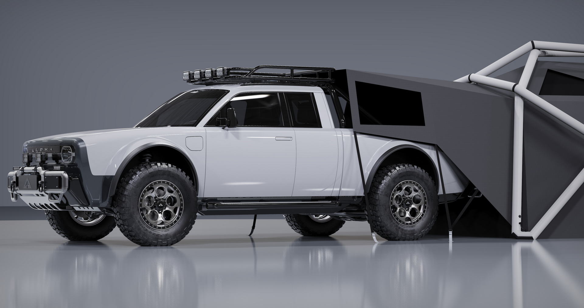 AMC Wolf+ Electric Pickup Won’t Come Until 2023, But It’s Got A Geodesic Tent