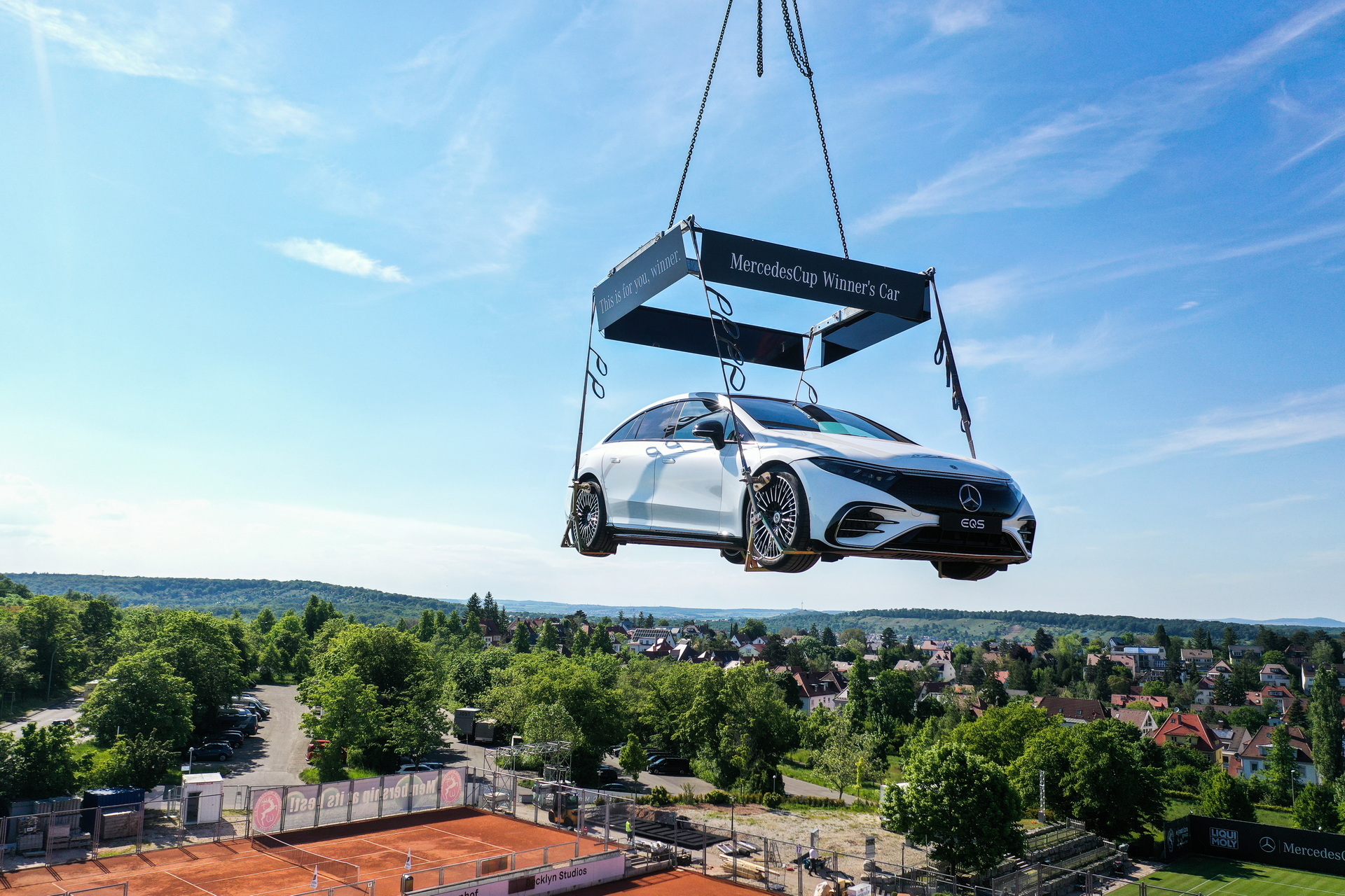 A Mercedes-Benz EQS Will Be Dangling On Top Of Stuttgart Tennis Tournament