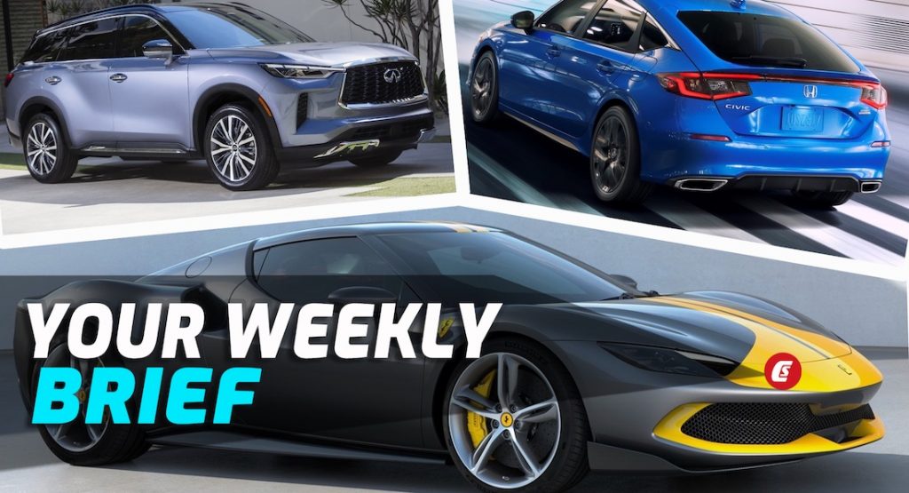 2022 Honda Civic Hatch, Ferrari 296 GTB Hybrid, Infiniti QX60, Kia Stinger EV Render: Your Weekly Brief