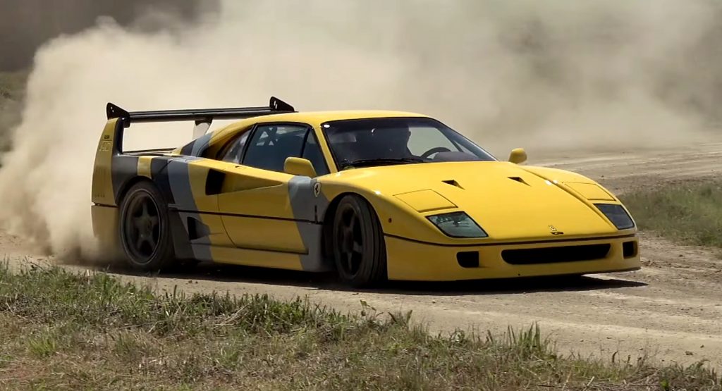  Watch A Yellow Ferrari F40 Drifting On A Dirt Track