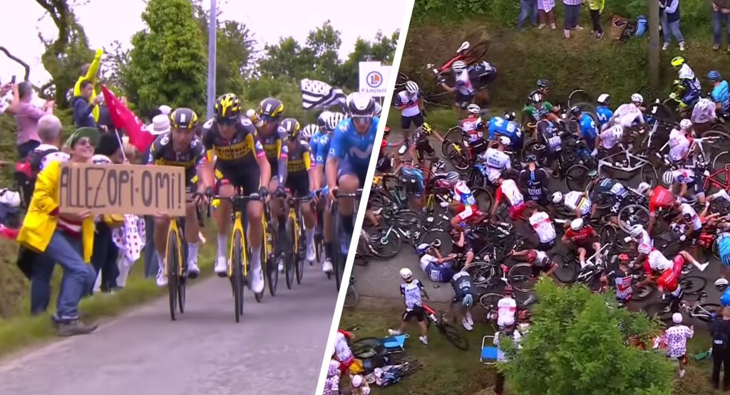  Spectator Holding A Sign Causes Massive Bike Pileup On Tour De France
